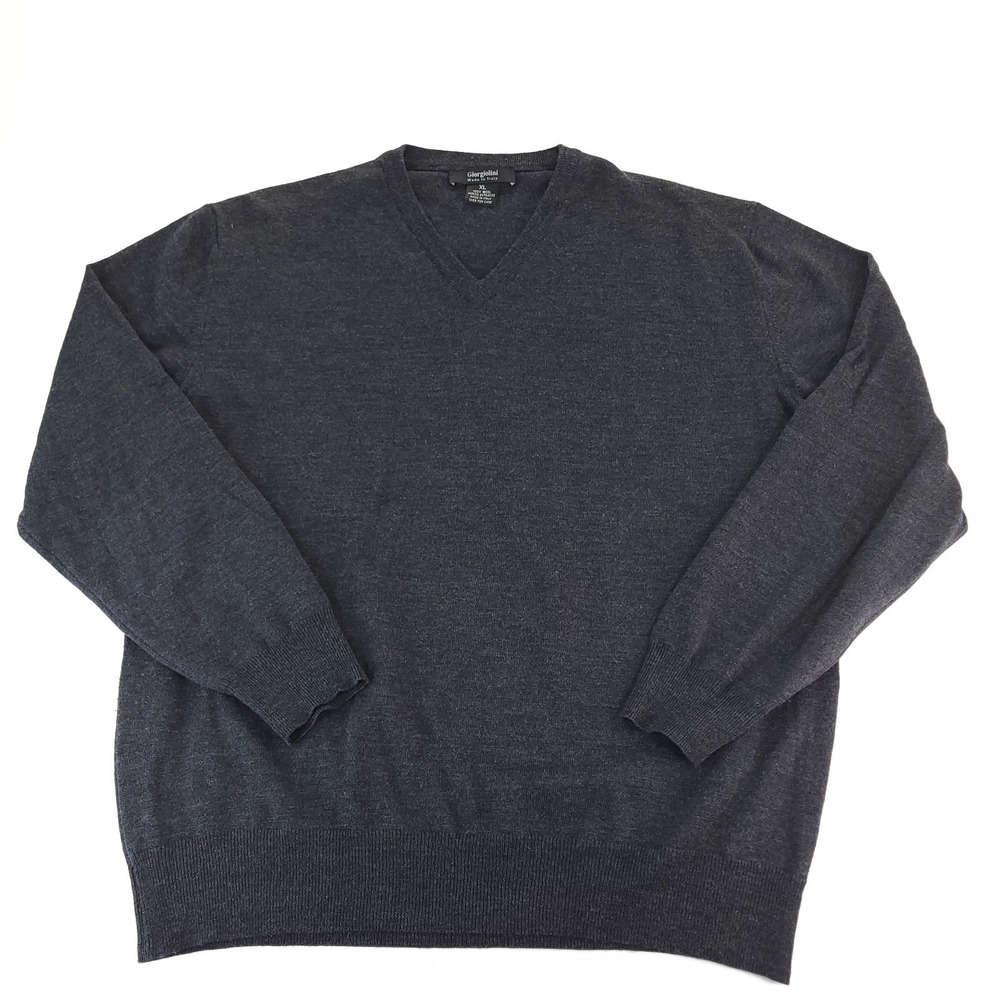 Giorgiolini Wool Sweater Mens XL Black V Neck Extra Fine Merino Made in Italy